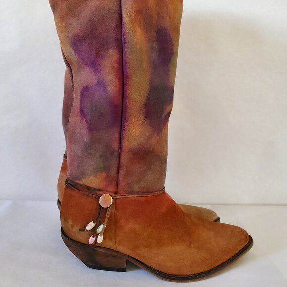 Brown pink red blue purple leather vintage Western cowgirl rodeo festival tiedye - Picture 3 of 9